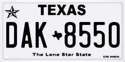 TX license plate DAK8550