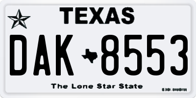 TX license plate DAK8553