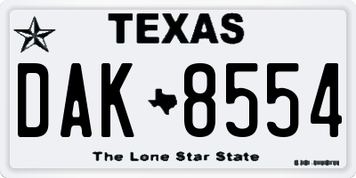 TX license plate DAK8554