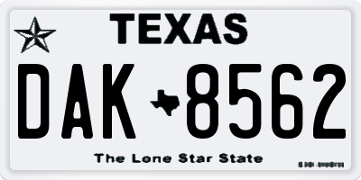TX license plate DAK8562