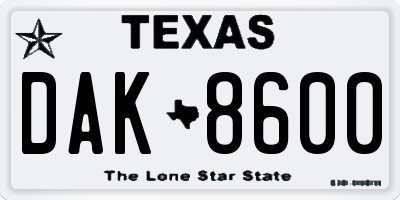 TX license plate DAK8600