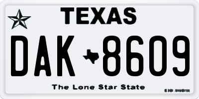 TX license plate DAK8609