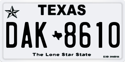 TX license plate DAK8610