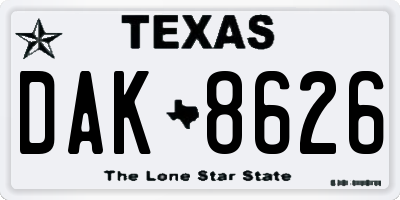 TX license plate DAK8626