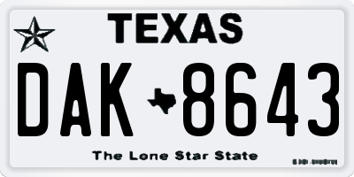 TX license plate DAK8643