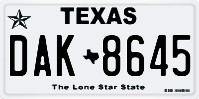 TX license plate DAK8645