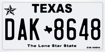TX license plate DAK8648