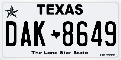 TX license plate DAK8649
