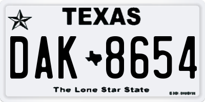 TX license plate DAK8654