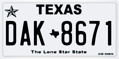 TX license plate DAK8671