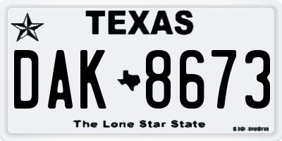 TX license plate DAK8673