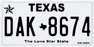 TX license plate DAK8674