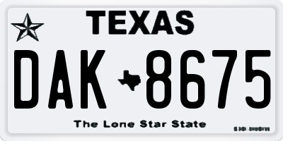TX license plate DAK8675