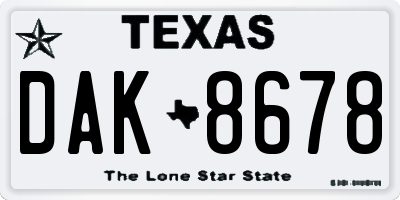 TX license plate DAK8678