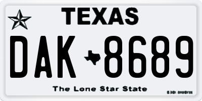 TX license plate DAK8689