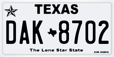 TX license plate DAK8702