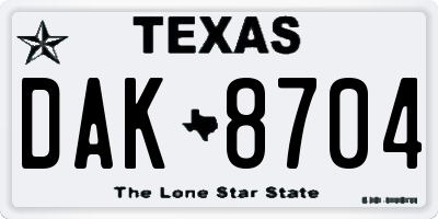 TX license plate DAK8704