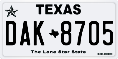 TX license plate DAK8705
