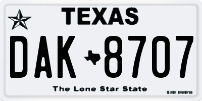 TX license plate DAK8707