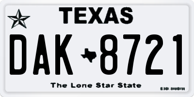 TX license plate DAK8721