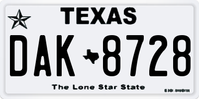 TX license plate DAK8728