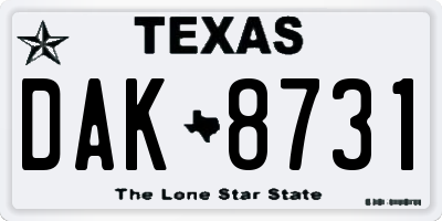 TX license plate DAK8731