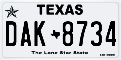 TX license plate DAK8734