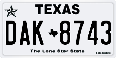 TX license plate DAK8743