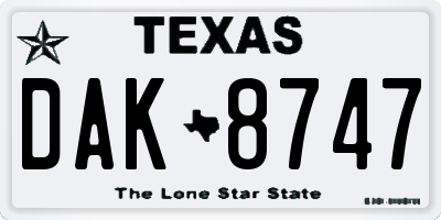 TX license plate DAK8747