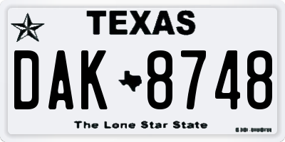 TX license plate DAK8748