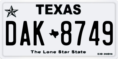 TX license plate DAK8749
