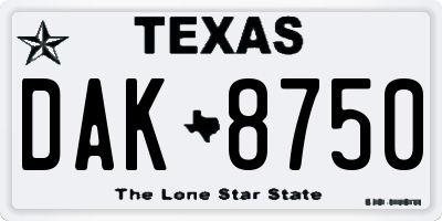 TX license plate DAK8750