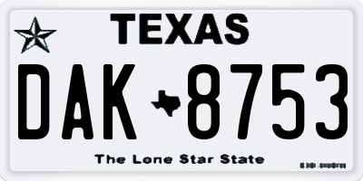 TX license plate DAK8753