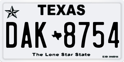 TX license plate DAK8754