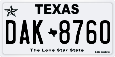 TX license plate DAK8760