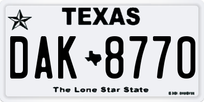 TX license plate DAK8770