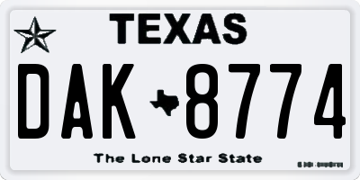 TX license plate DAK8774