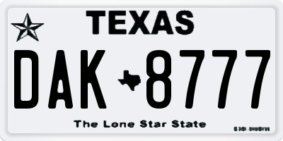 TX license plate DAK8777