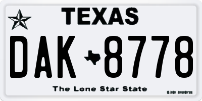 TX license plate DAK8778