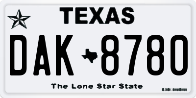 TX license plate DAK8780