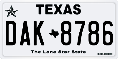 TX license plate DAK8786