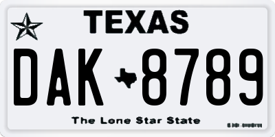 TX license plate DAK8789