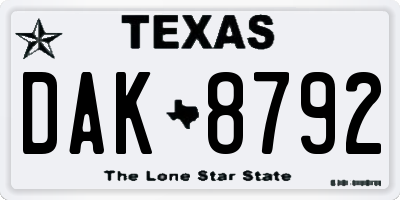 TX license plate DAK8792