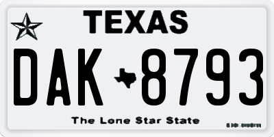 TX license plate DAK8793