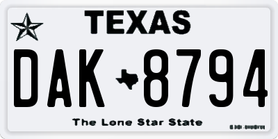TX license plate DAK8794