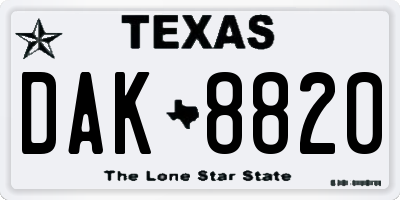 TX license plate DAK8820