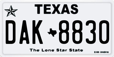 TX license plate DAK8830