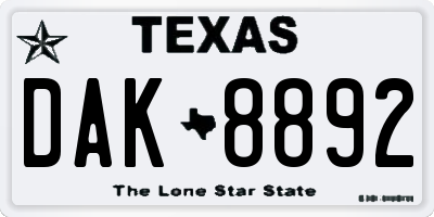 TX license plate DAK8892
