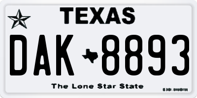 TX license plate DAK8893