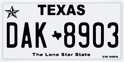 TX license plate DAK8903